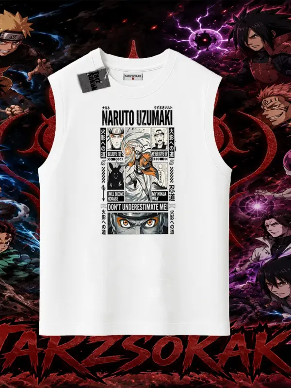 Naruto Uzumaki Premium Anime Oversize Unisex Kolsuz Tişört Beyaz