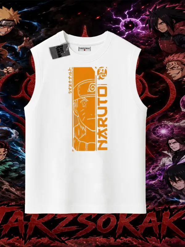 Naruto Uzumaki Premium Anime Oversize Unisex Kolsuz Tişört Beyaz