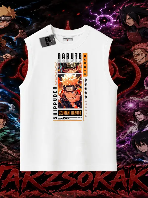Naruto Uzumaki Premium Anime Oversize Unisex Kolsuz Tişört Beyaz