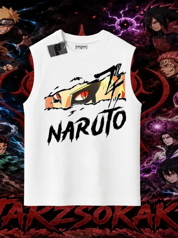 Naruto Uzumaki Premium Anime Oversize Unisex Kolsuz Tişört Beyaz