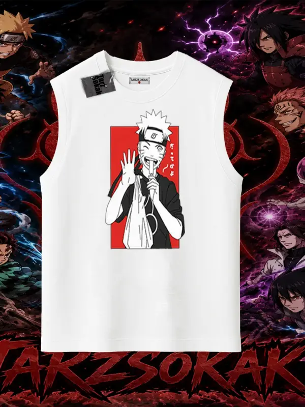 Naruto Uzumaki Premium Anime Oversize Unisex Kolsuz Tişört Beyaz