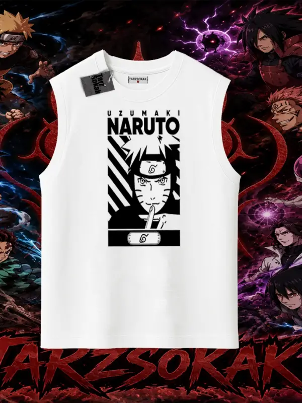 Naruto Uzumaki Premium Anime Oversize Unisex Kolsuz Tişört Beyaz