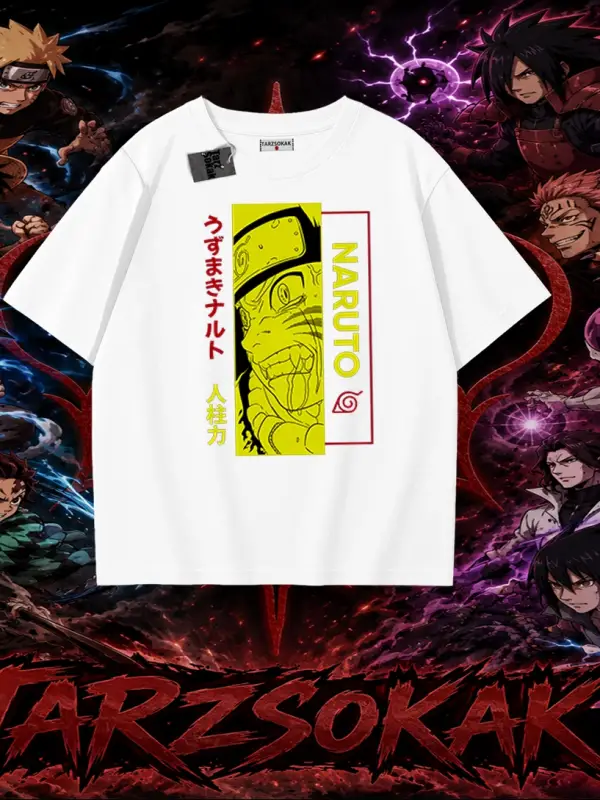 Naruto Uzumaki Premium Anime Oversize Unisex Tişört Beyaz