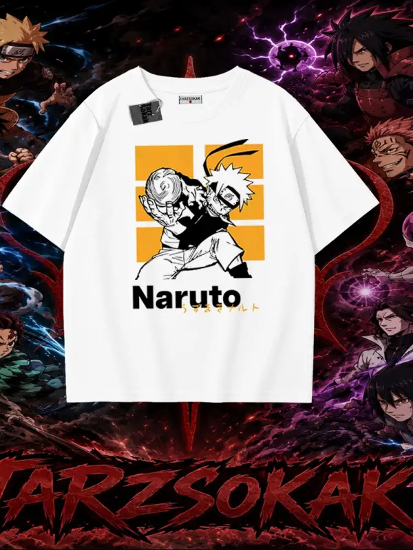 Naruto Uzumaki Premium Anime Oversize Unisex Tişört Beyaz