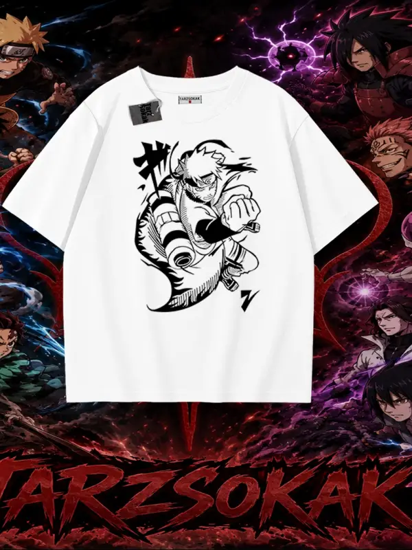 Naruto Uzumaki Premium Anime Oversize Unisex Tişört Beyaz