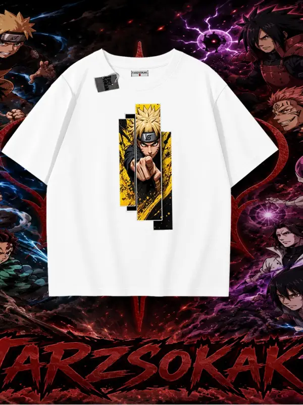 Naruto Uzumaki Premium Anime Oversize Unisex Tişört Beyaz