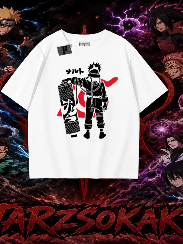 Naruto Uzumaki Premium Anime Oversize Unisex Tişört Beyaz