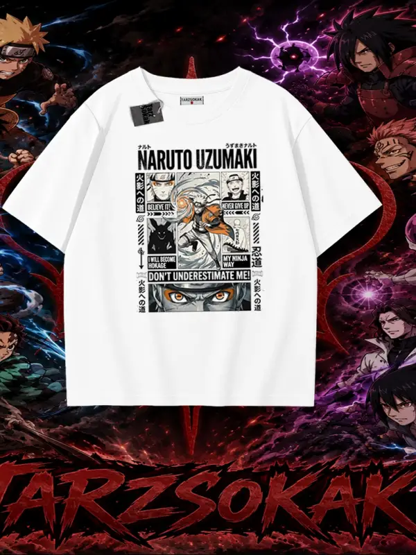 Naruto Uzumaki Premium Anime Oversize Unisex Tişört Beyaz
