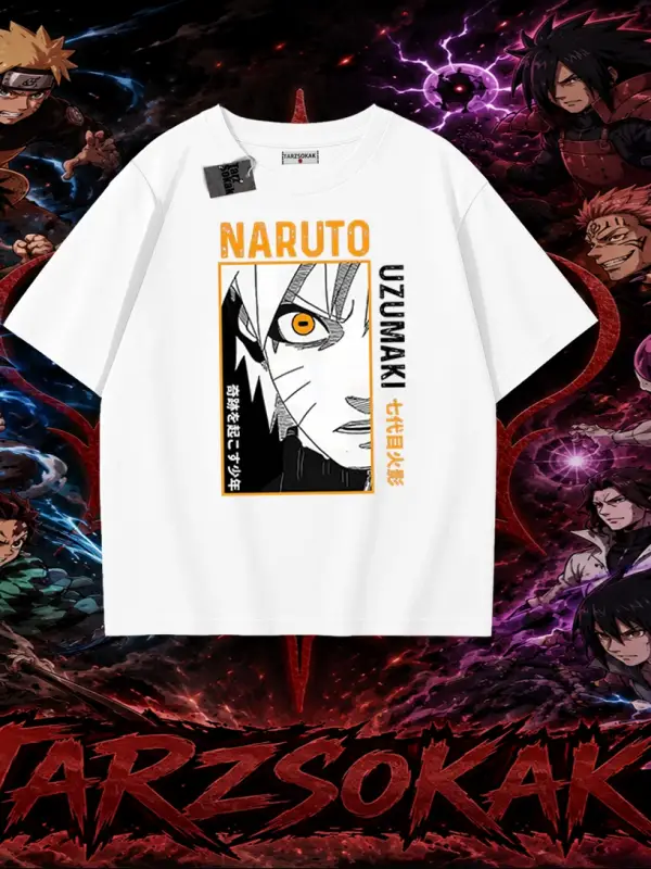Naruto Uzumaki Premium Anime Oversize Unisex Tişört Beyaz