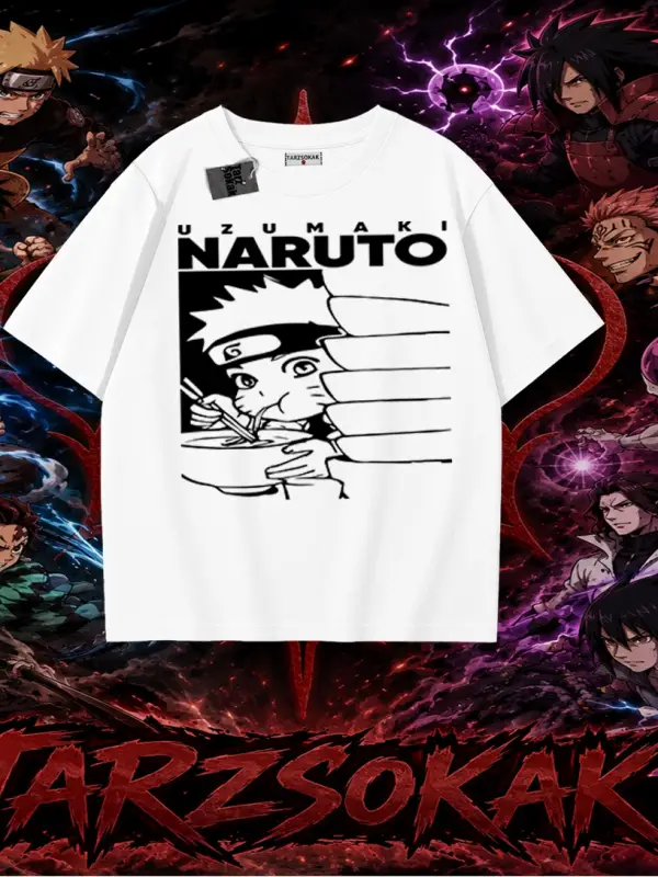 Naruto Uzumaki Premium Anime Oversize Unisex Tişört Beyaz