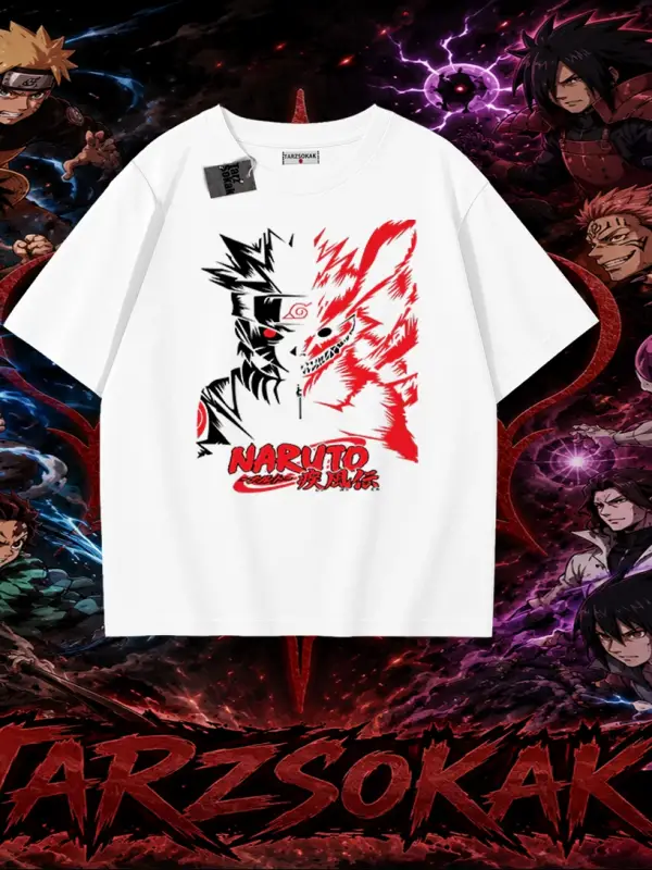 Naruto Uzumaki Premium Anime Oversize Unisex Tişört Beyaz