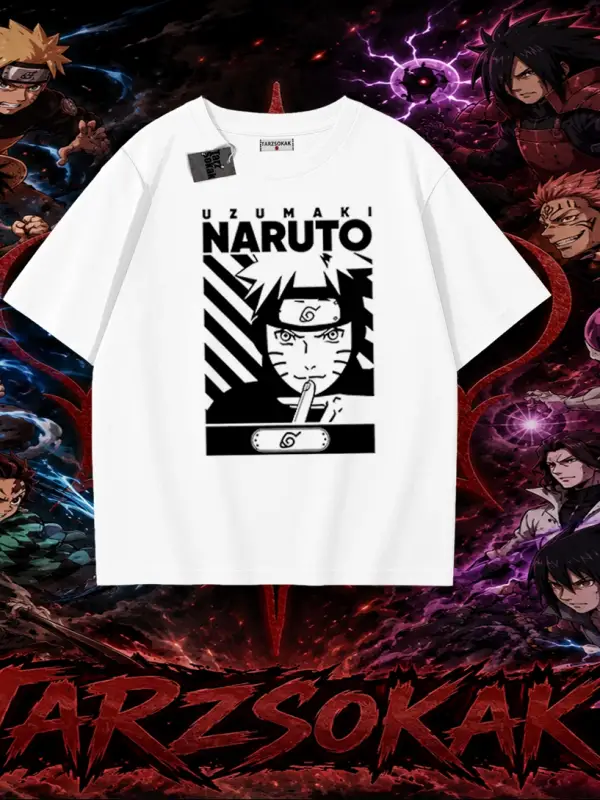 Naruto Uzumaki Premium Anime Oversize Unisex Tişört Beyaz