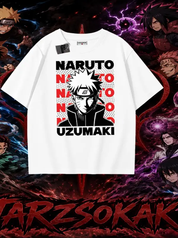 Naruto Uzumaki Premium Anime Oversize Unisex Tişört Beyaz