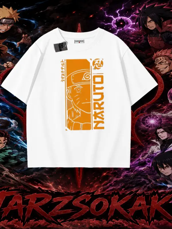 Naruto Uzumaki Premium Anime Oversize Unisex Tişört Beyaz