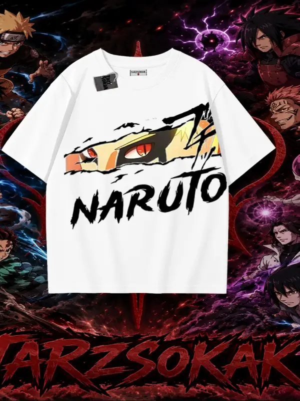 Naruto Uzumaki Premium Anime Oversize Unisex Tişört Beyaz