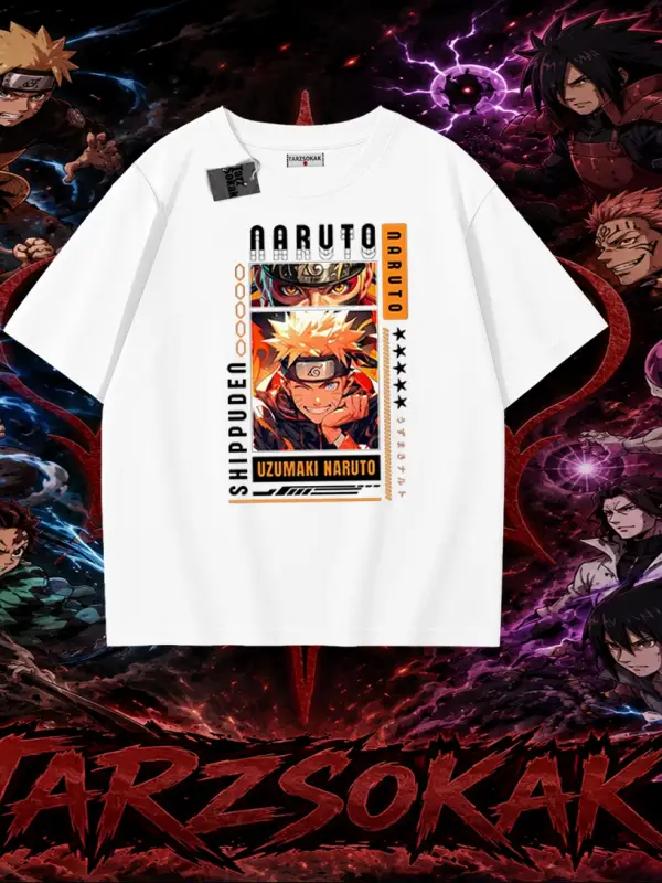 Naruto Uzumaki Premium Anime Oversize Unisex Tişört Beyaz