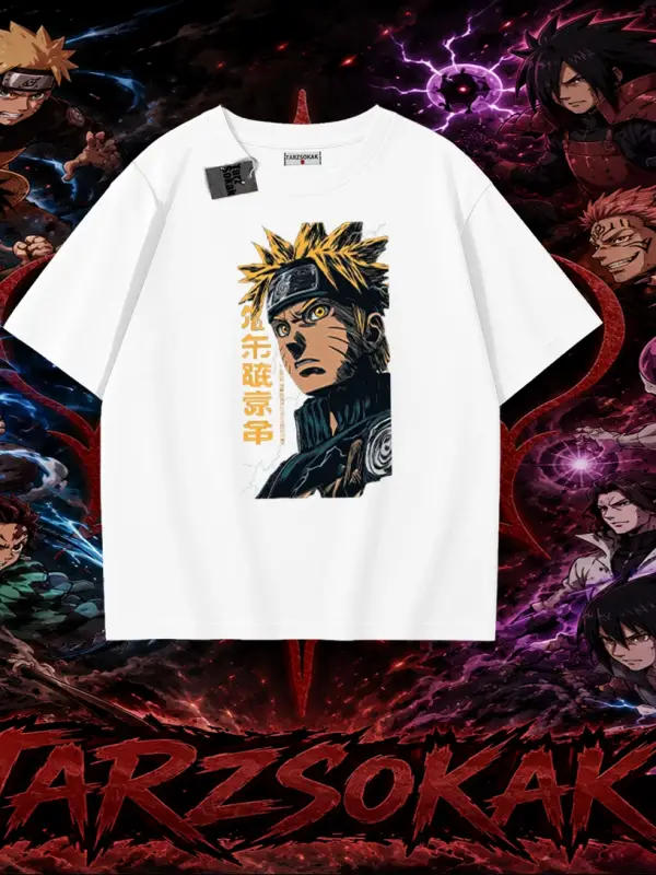 Naruto Uzumaki Premium Anime Oversize Unisex Tişört Beyaz