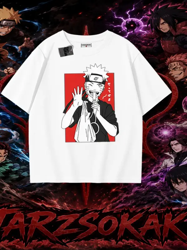 Naruto Uzumaki Premium Anime Oversize Unisex Tişört Beyaz