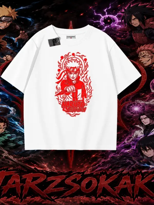 Naruto Uzumaki Premium Anime Oversize Unisex Tişört Beyaz