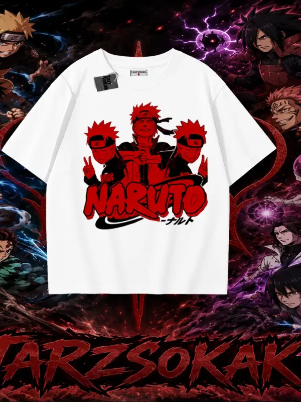 Naruto Uzumaki Premium Anime Oversize Unisex Tişört Beyaz