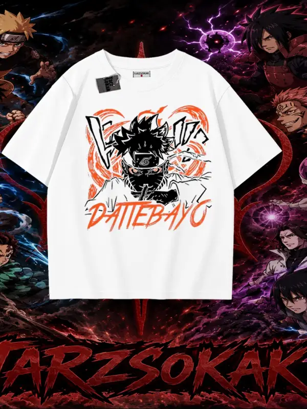 Naruto Uzumaki Premium Anime Oversize Unisex Tişört Beyaz