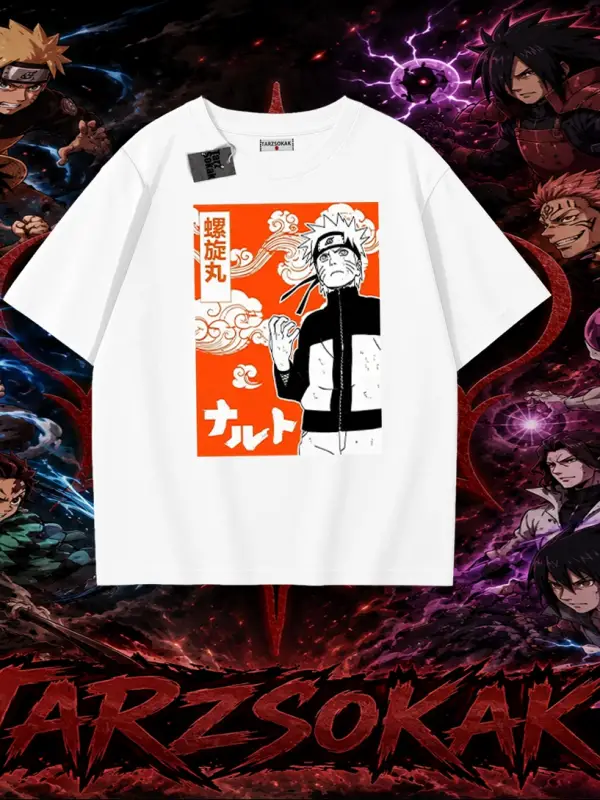 Naruto Uzumaki Premium Anime Oversize Unisex Tişört Beyaz