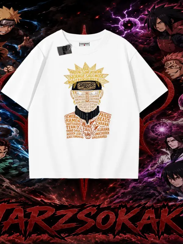 Naruto Uzumaki Premium Anime Oversize Unisex Tişört Beyaz