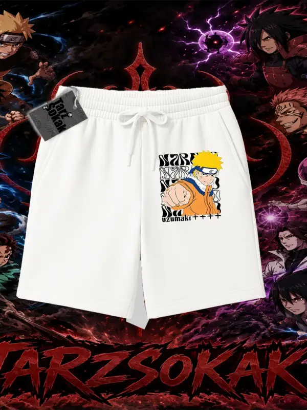 Naruto Uzumaki Premium Anime Unisex Şort Beyaz