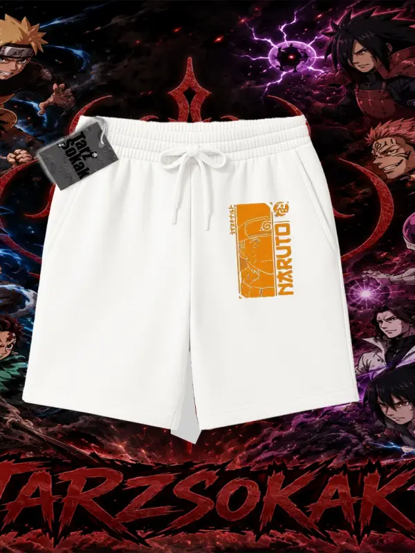 Naruto Uzumaki Premium Anime Unisex Şort Beyaz