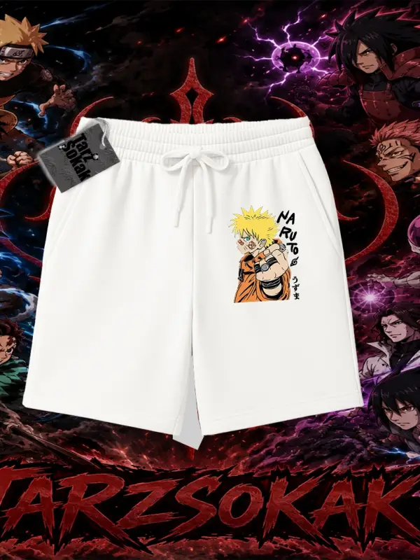 Naruto Uzumaki Premium Anime Unisex Şort Beyaz