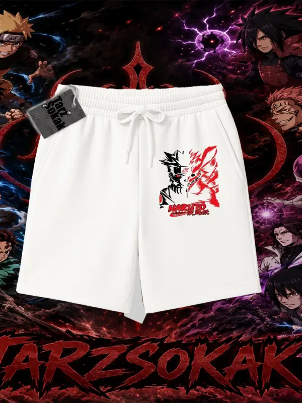 Naruto Uzumaki Premium Anime Unisex Şort Beyaz