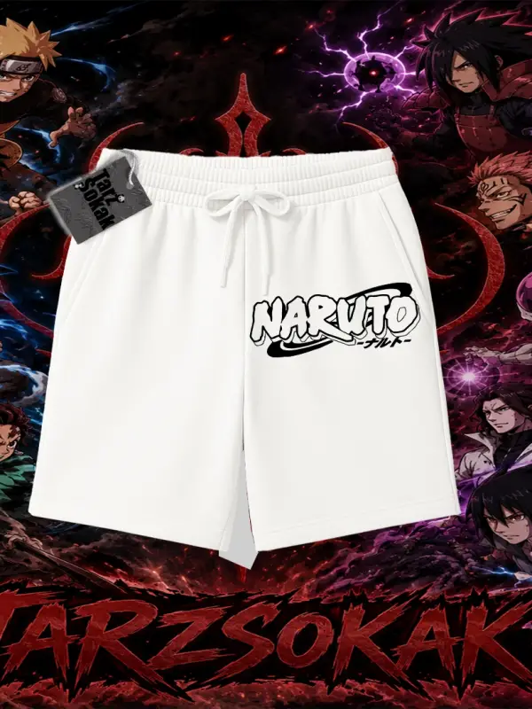 Naruto Uzumaki Premium Anime Unisex Şort Beyaz