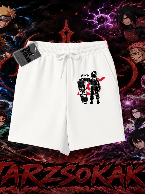 Naruto Uzumaki Premium Anime Unisex Şort Beyaz