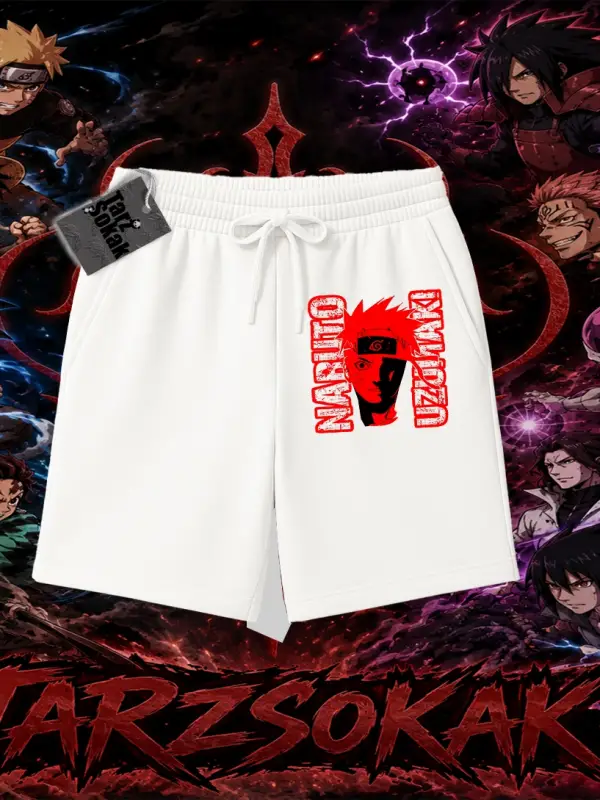 Naruto Uzumaki Premium Anime Unisex Şort Beyaz
