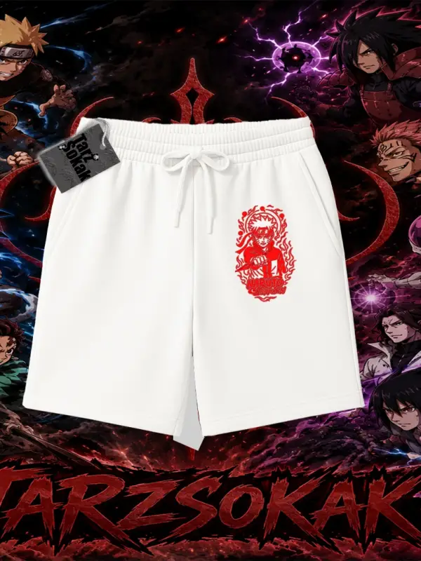 Naruto Uzumaki Premium Anime Unisex Şort Beyaz