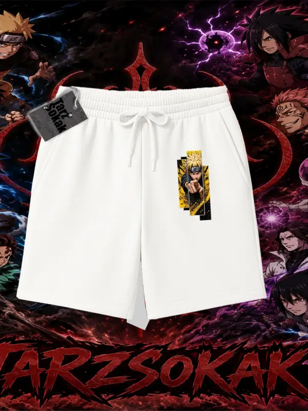 Naruto Uzumaki Premium Anime Unisex Şort Beyaz