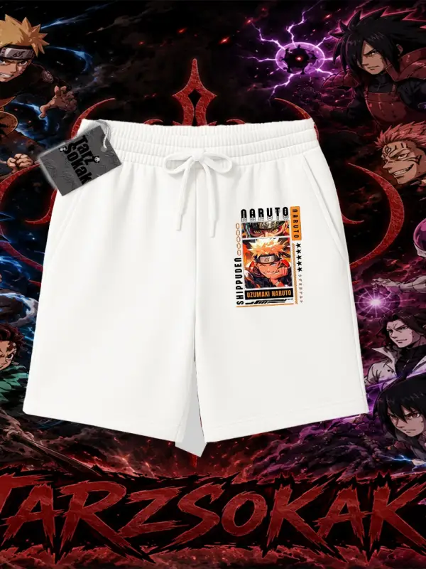 Naruto Uzumaki Premium Anime Unisex Şort Beyaz