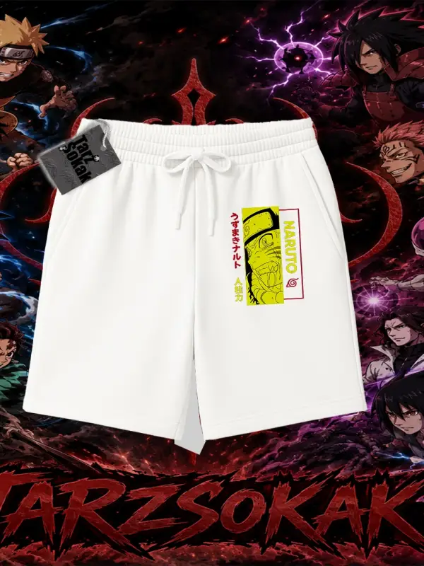 Naruto Uzumaki Premium Anime Unisex Şort Beyaz
