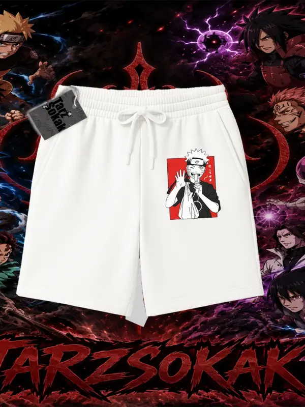 Naruto Uzumaki Premium Anime Unisex Şort Beyaz