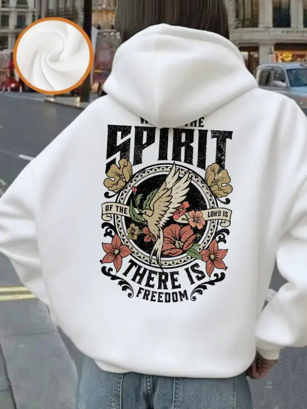 Nerede Ruh Var Orada Özgürlük Var Baskılı Kapüşonlu Üst Kadınlar Kışlık Polar Sıcak Sweatshir