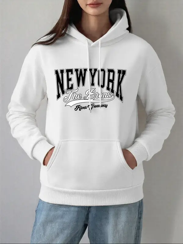 New York Bionk Rives Greenway Baskılar Hoodie Kadın Kış Polar Sıcak Kazak Temelleri Cep Kazak