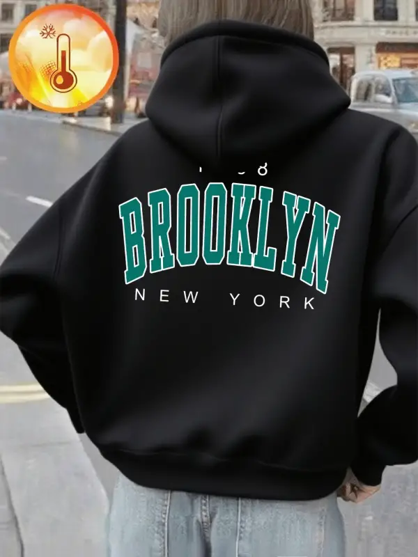New York Brooklyn 1898 Baskılar Hoodie Kadın Rahat Gevşek Kazak Polar Sıcak Yumuşak Kazak Rah