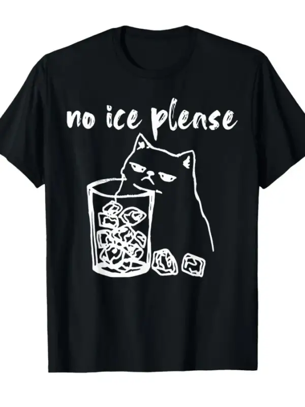 No Ice Lütfen Komik Kedi Doodle Mizah T-shirt Erkekler Kadınlar Için % 100% Pamuk T Shirt Kıs