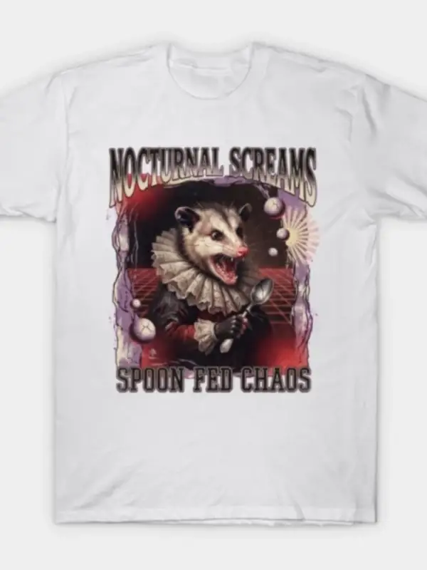 Nocturnal Screams Spoon Fed Chaos Opossum T-shirt Erkekler Kadınlar Için % 100% Pamuk T Shirt