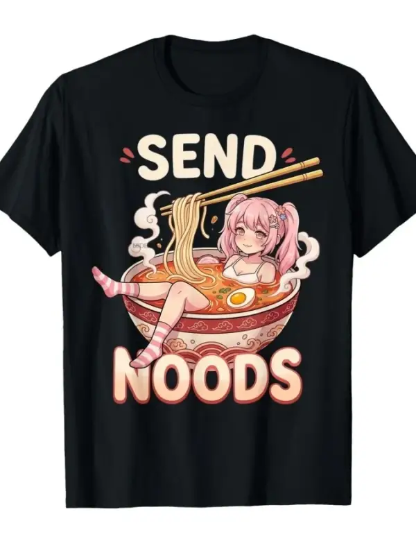 Noods Noodle Japon Kawaii Anime Kız Ramen Kase T-shirt Erkekler Kadınlar Için % 100% Pamuk T