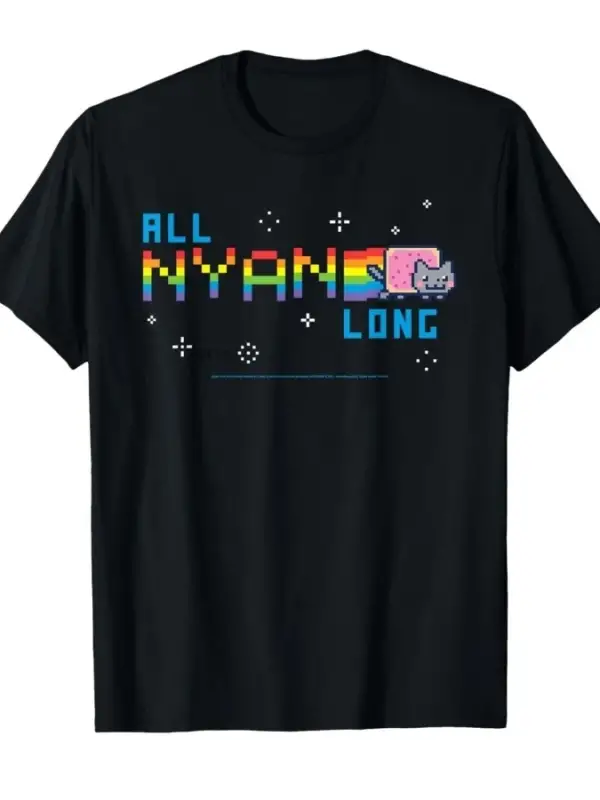 Nyan Kedi Tüm Nyan Uzun Gökkuşağı İnternet Kedisi Komik Meme Tişörtü Erkekler Kadınlar İçin %