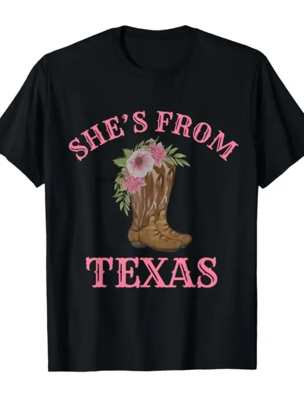 O Teksaslı, Çiçekli Kovboy Botları Erkek Kadın Tişörtü %100 Pamuklu Tişörtler Kısa Kollu Üstl