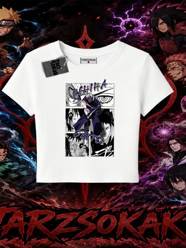 Obito uchiha Naruto Anime Karakteri Kadın Baby Tee Beyaz