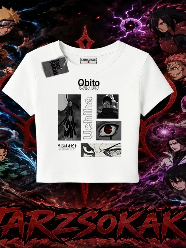 Obito uchiha Naruto Anime Karakteri Kadın Baby Tee Beyaz