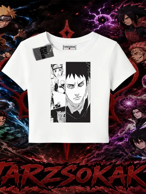Obito uchiha Naruto Anime Karakteri Kadın Baby Tee Beyaz